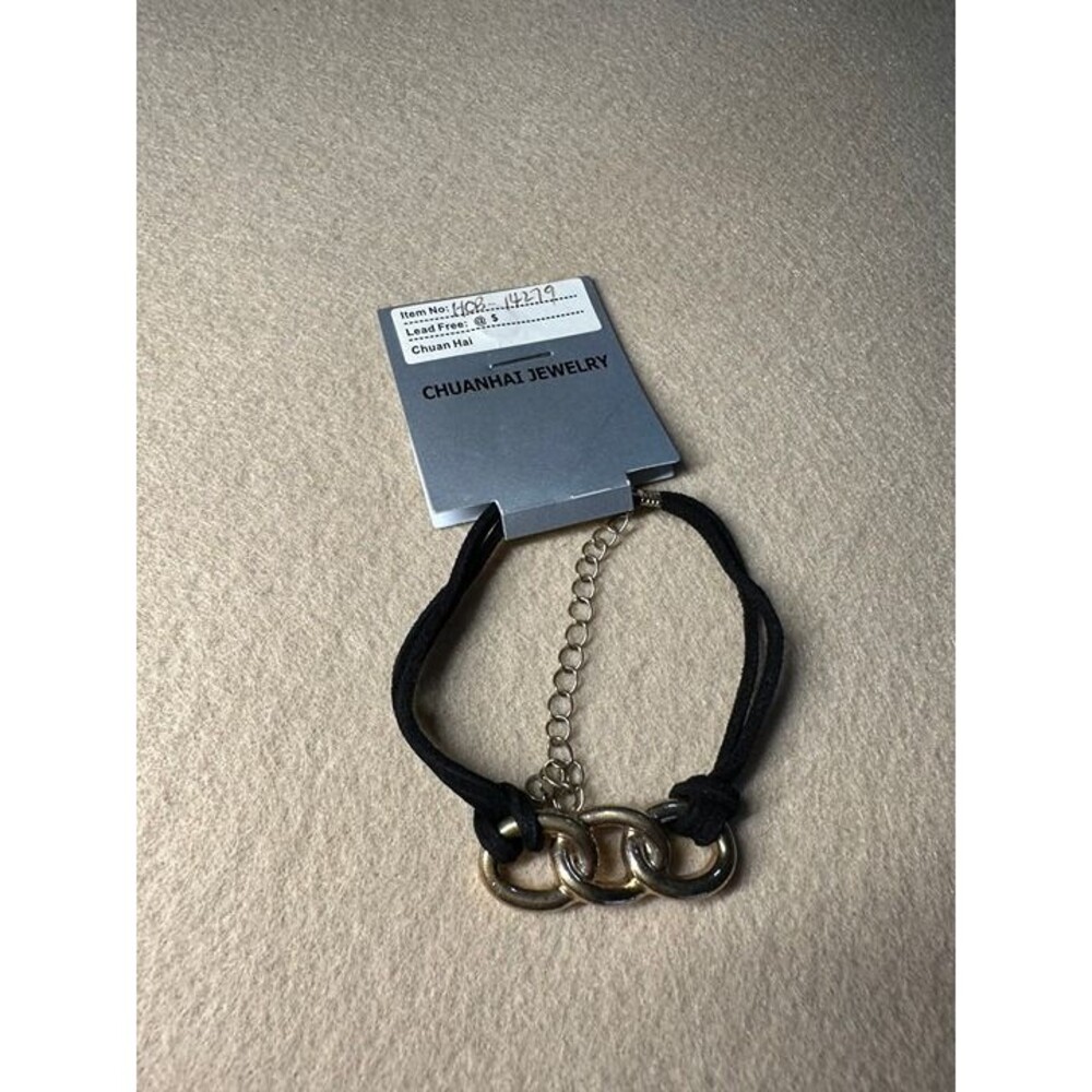 chuanhai jewelry silver tone chain link black cord bracelet adjustable nwt new